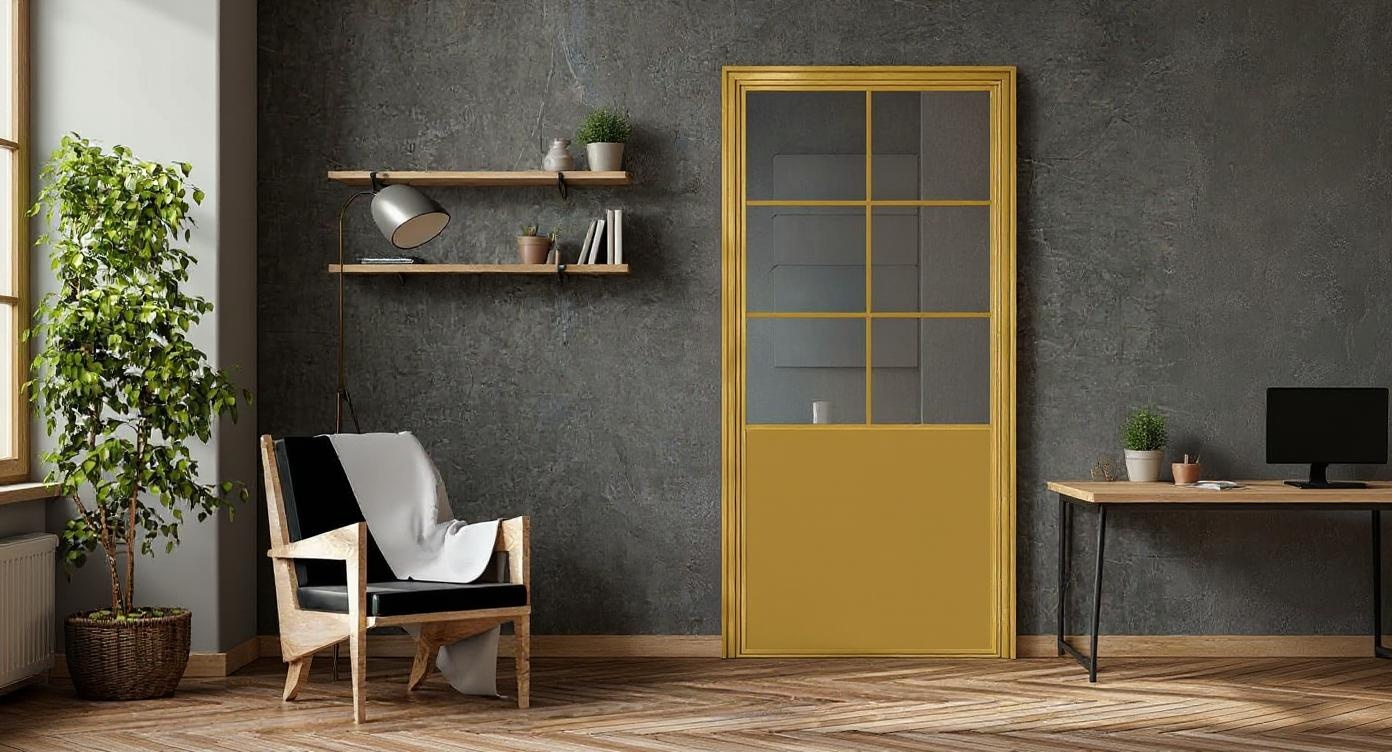Elegante Loft-Drehtür aus Glas und Stahl mit Gold-Finish