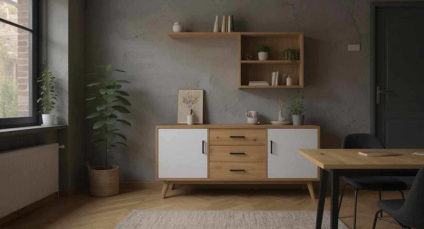Eleganter Eichenschreibtisch mit runder Form und massivem Holz-Design