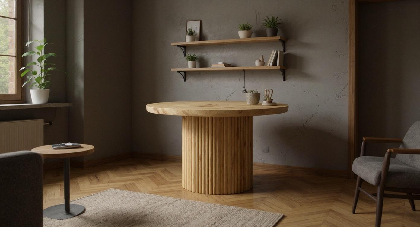 Eleganter Wohnzimmer-Couchtisch mit vielfältigen Holzoberflächen und modernem Design