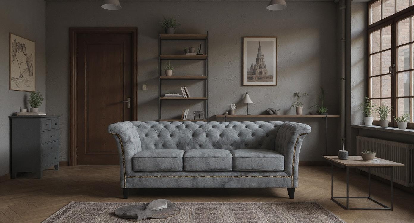 Elegantes Chesterfield-Sofa mit Höchstem Liegekomfort und hochwertigem Stoff