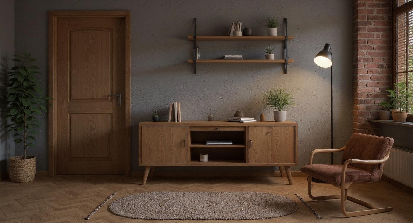 Futuristischer, erweiterbarer Couchtisch aus Schwarz-Natur mit natürlichem Chic