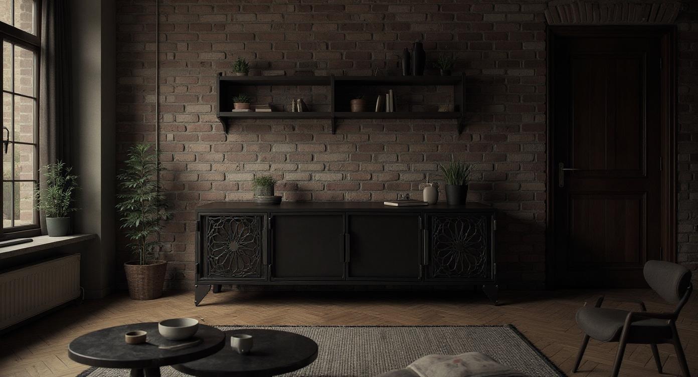 Industrial chic: Robuststahl-Glas-Lowboard im Loft-Design