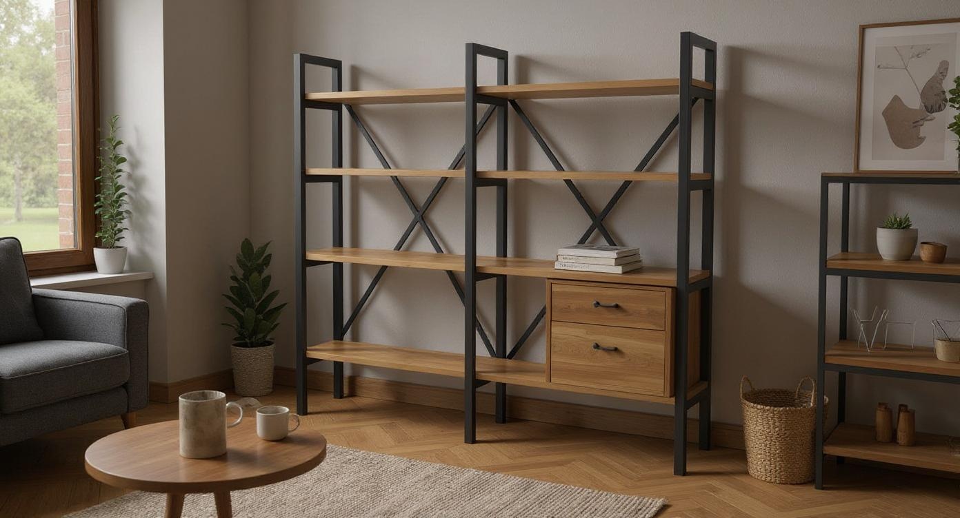 Industrial Loft Regal aus Stahl und Eiche mit Kratzschutz