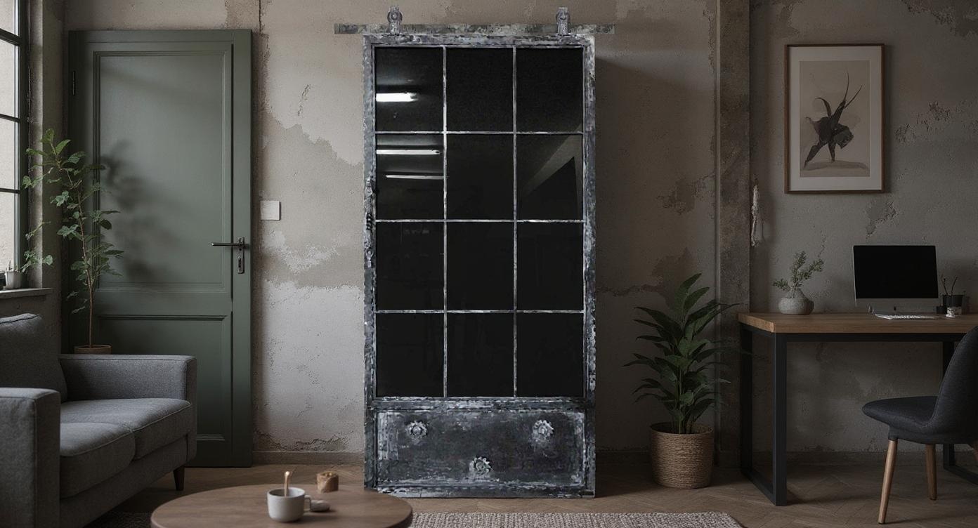 Industrie-Chic Schiebetür aus Stahl und Glas mit nostalgischem Design