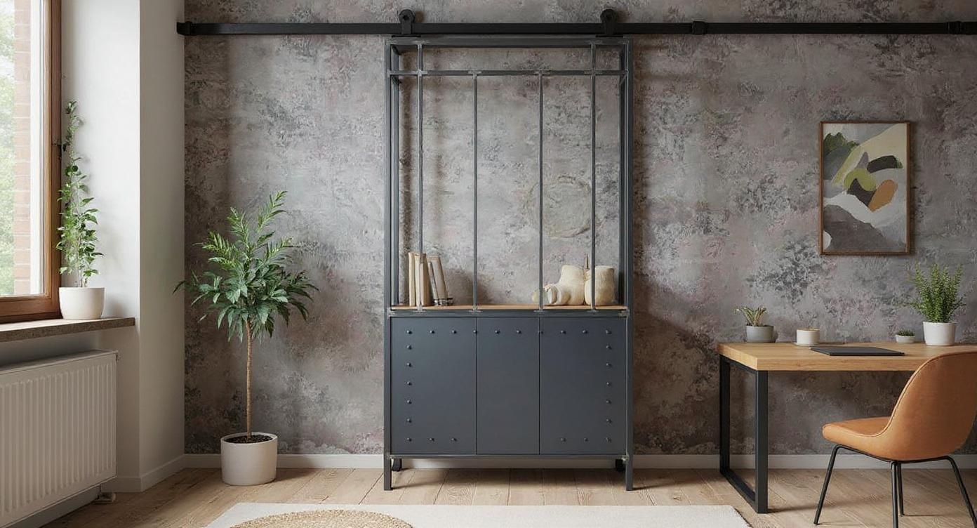 Industrielle Loft-Schiebetür aus Stahl und Glas mit eleganter Optik