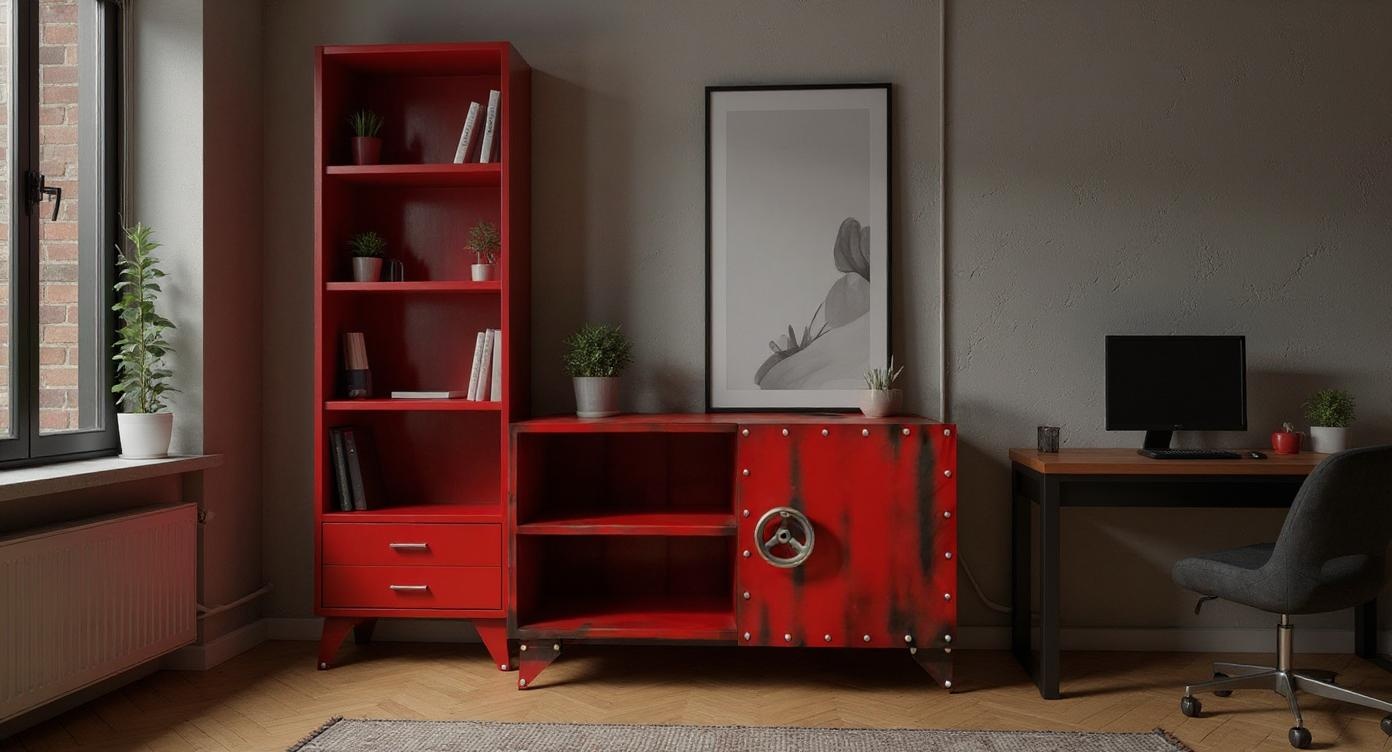 Industrielle Stahl-Kommode mit künstlerischer Lackierung