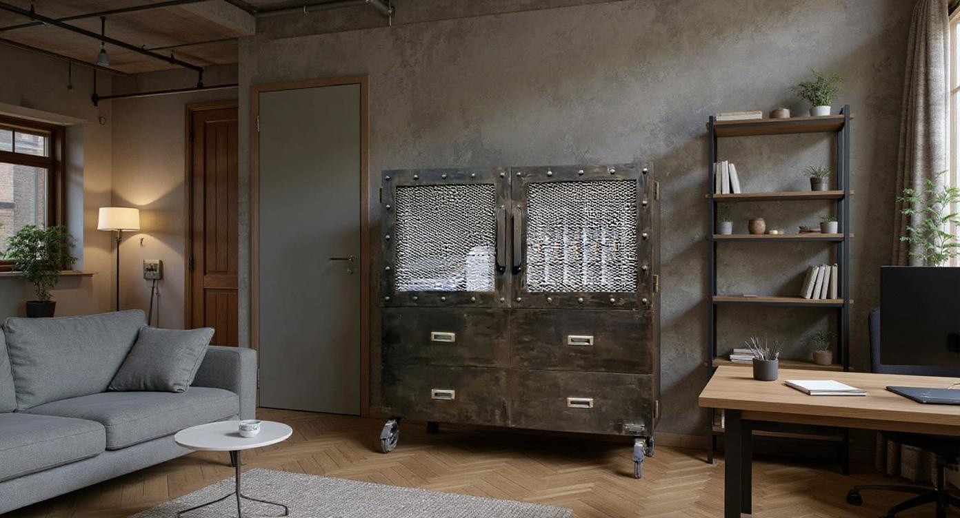 Industrielle Stahl-Kommode mit rohem, unvergänglichem Design