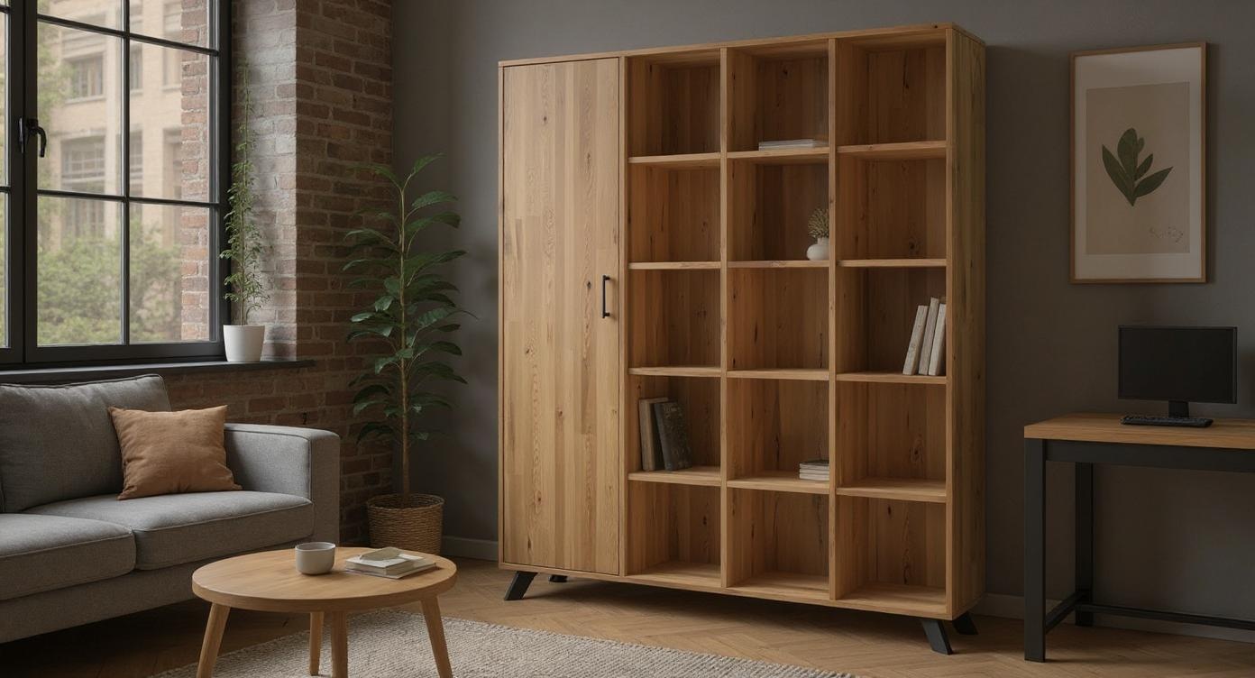 Industrielles Eichenholz-Regal für Bücher und Akten