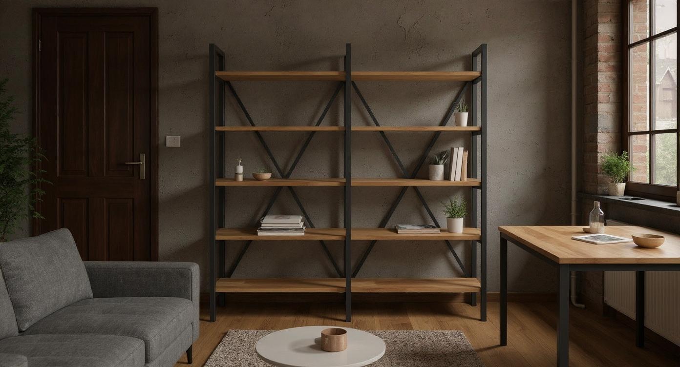 Industrielles Stahl-Eichenholz Regal mit Vielseitigkeit und robustem Design
