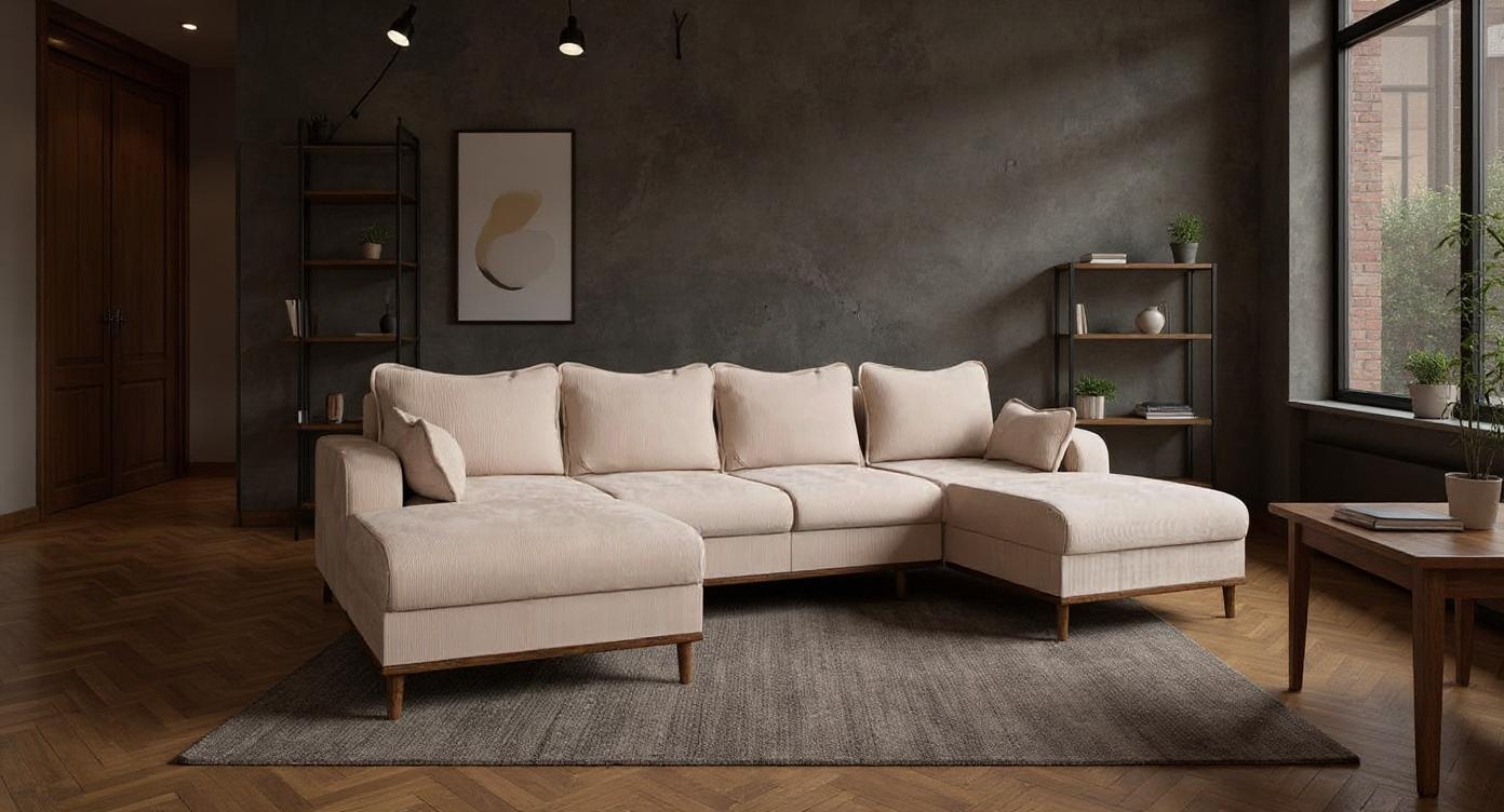 Luxuriöses Ecksofa mit Schlaffunktion und hochwertigem Stoffkomfort