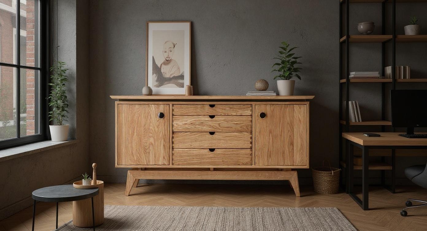Massives Eichenholz-Sideboard mit Naturmaserung und robustem Design