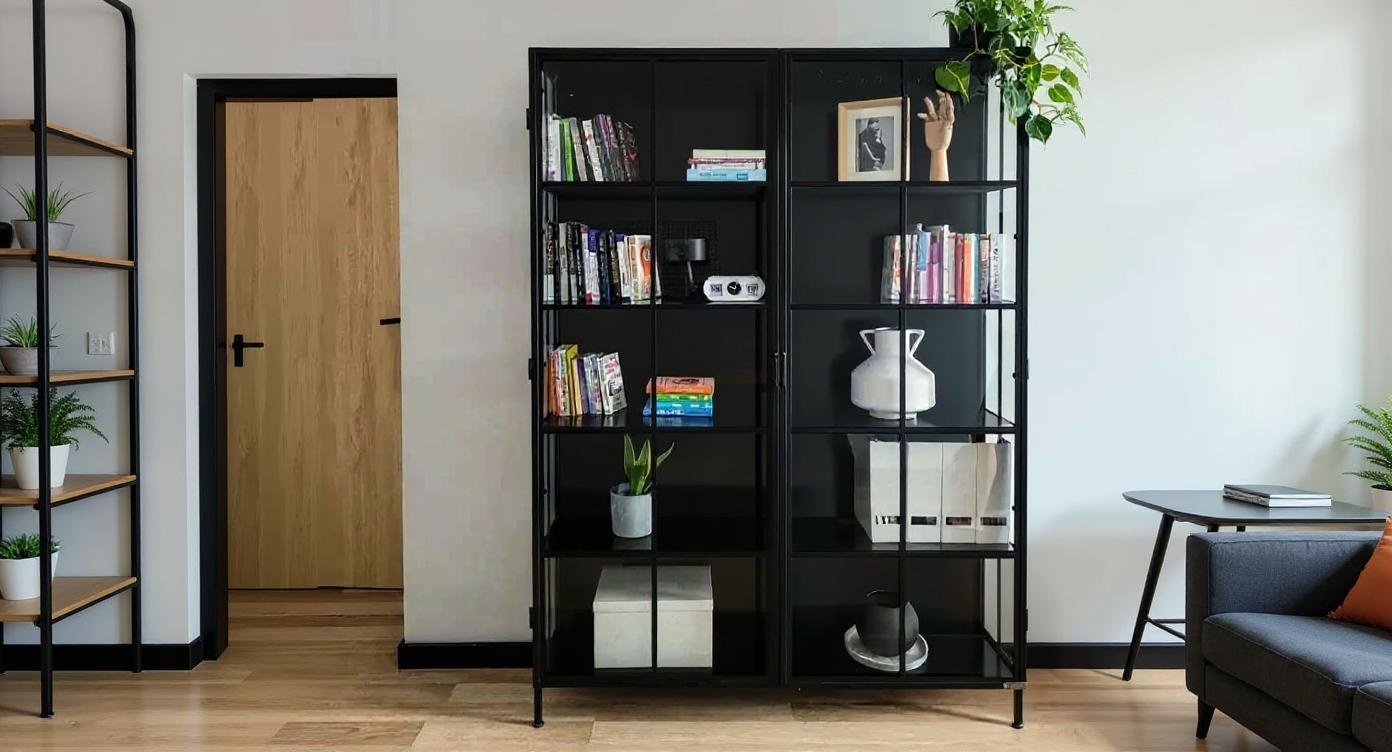 Moderne Loft-Vitrine mit individuell anpassbarem Stahl-Glas-Design