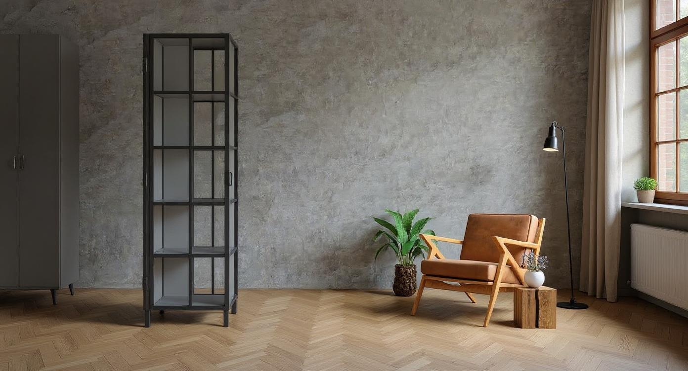 Moderne Loft-Vitrine mit anpassbarem Stahl- und Glaselement, vielseitige Farboptionen