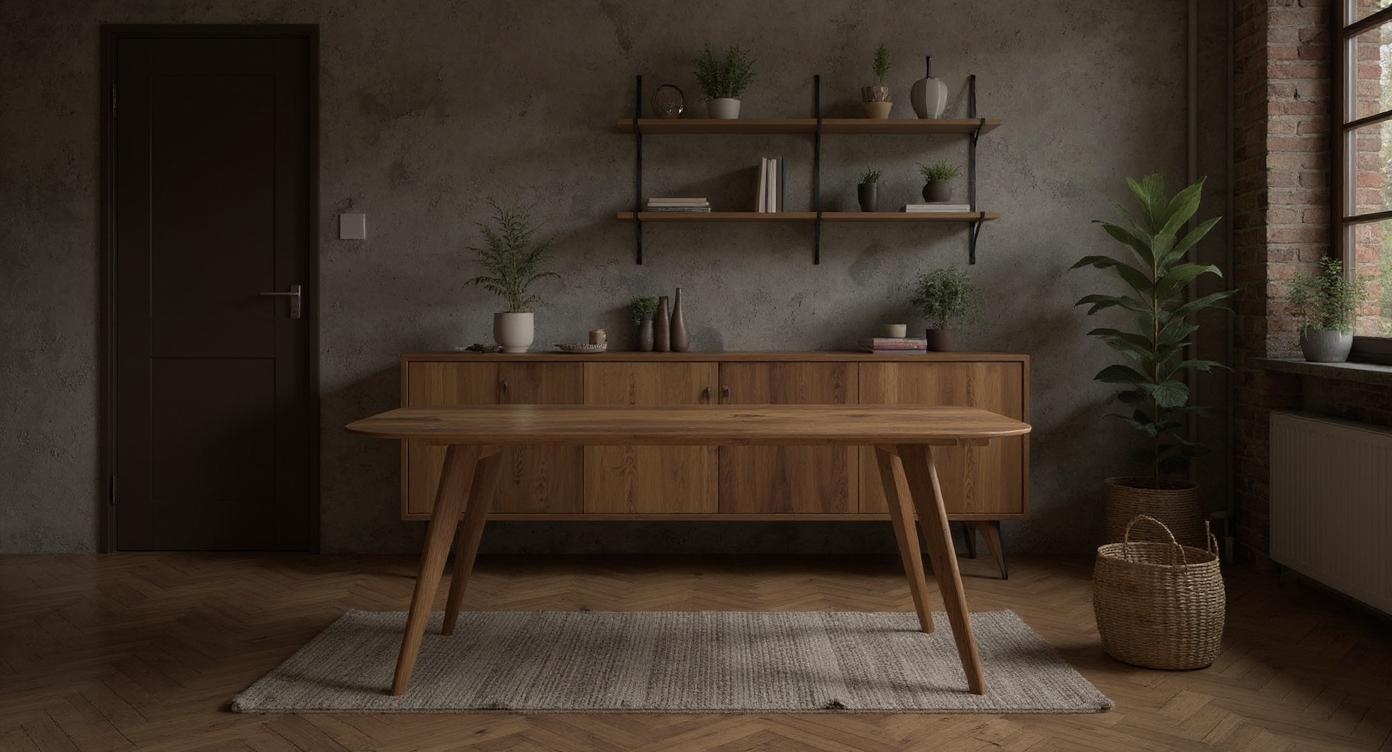 Moderner Esszimmertisch aus robustem Eichenholz mit eleganter Oberfläche