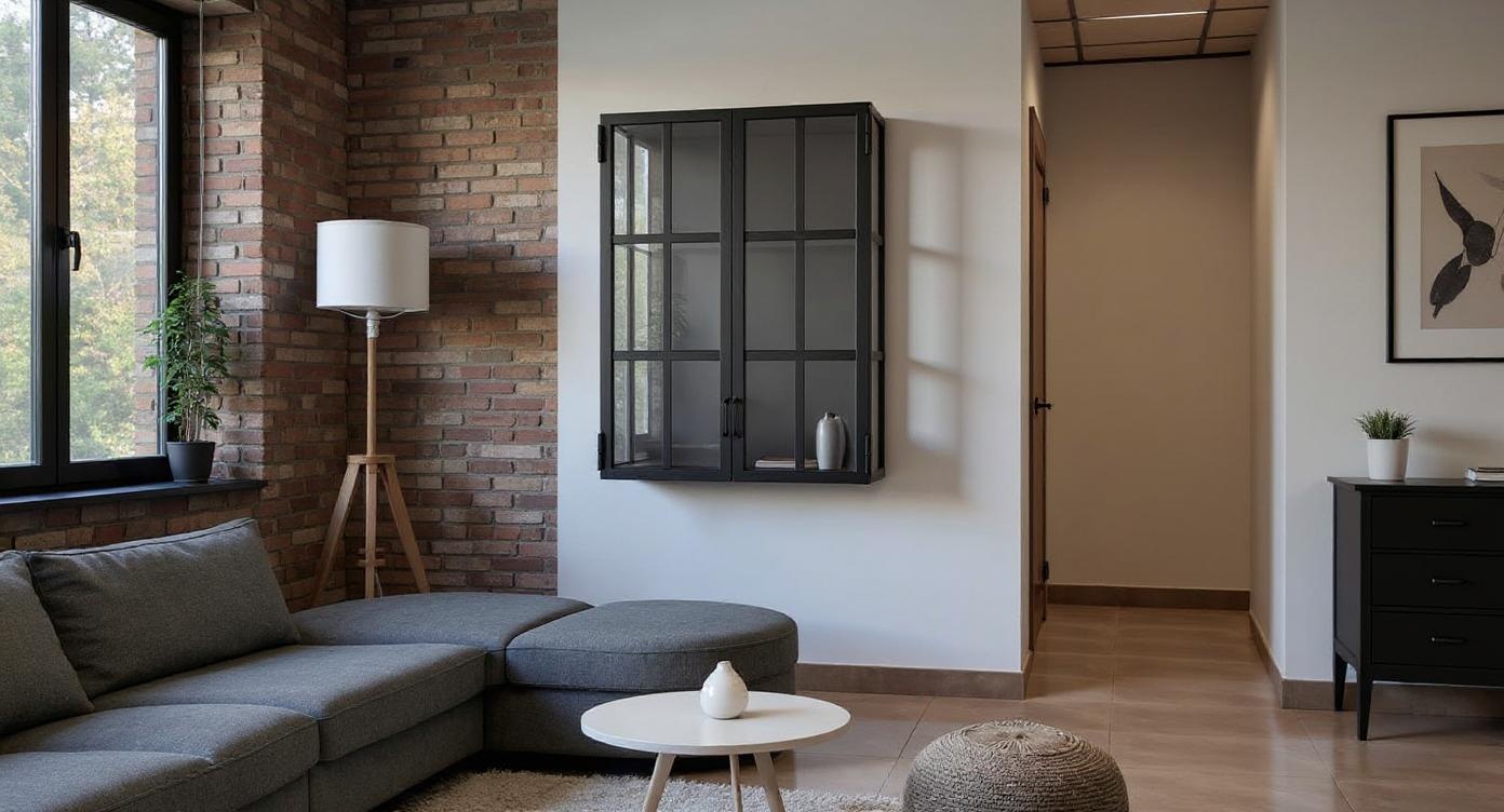 Moderner Loft-Hängeschrank aus Stahl und Glas mit individueller Farbgestaltung