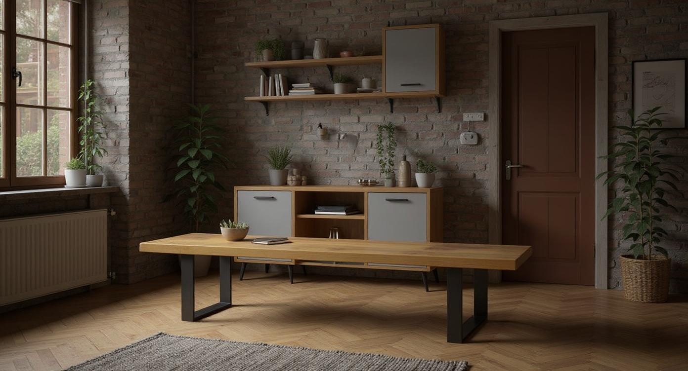 Moderner Skandi-Sitzbank mit vielseitigen Holzvarianten und Stauraum