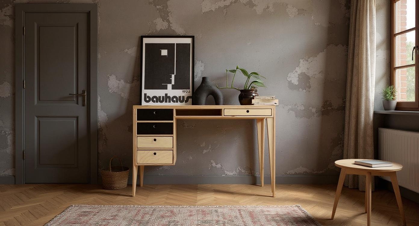 Moderner Skandinavischer Schreibtisch mit asymmetrischem Design und praktischem Stauraum