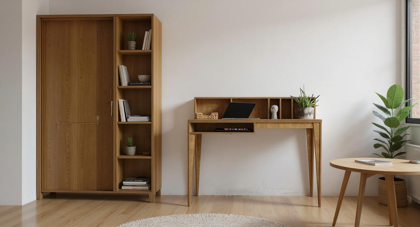 Moderner Skandinavischer Schreibtisch mit asymmetrischem Design und viel Stauraum