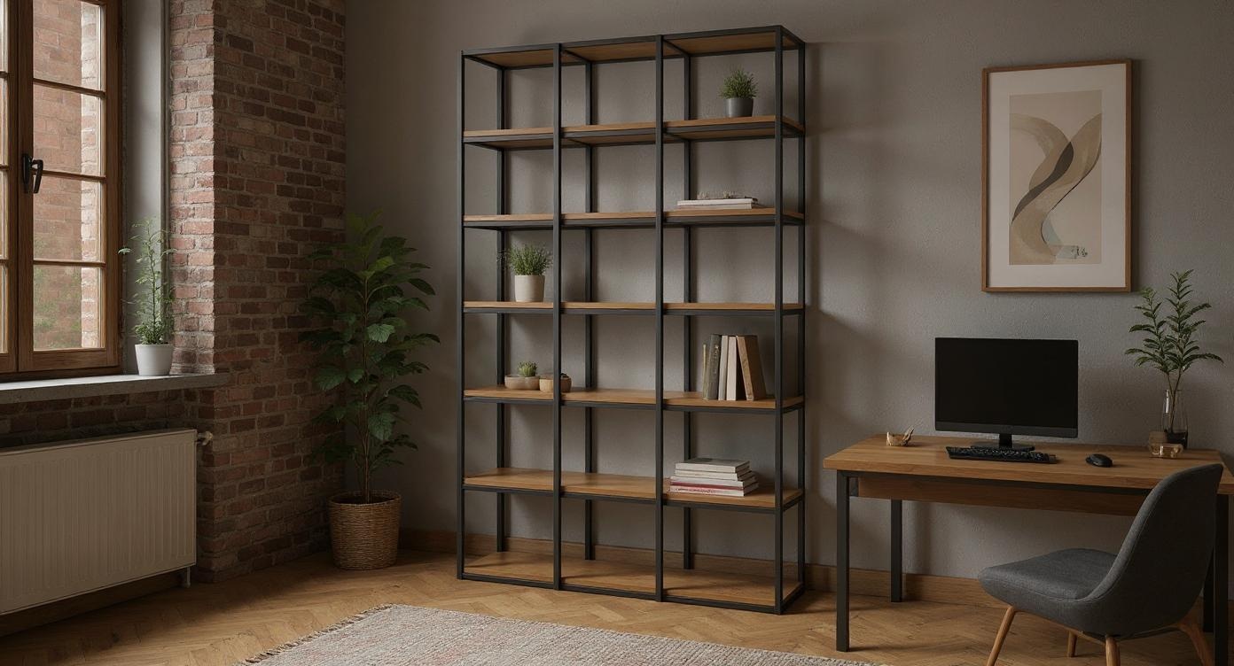 Robustes Eichenholzregal im Industriestil für Büchern und Akten