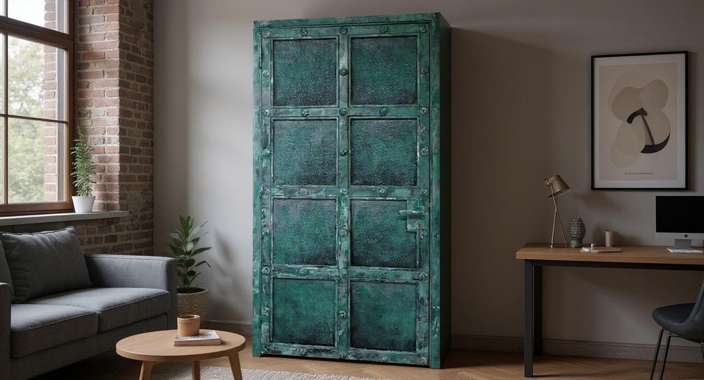 Robuste Antik-Metalltür mit stilvoller Patina-Optik