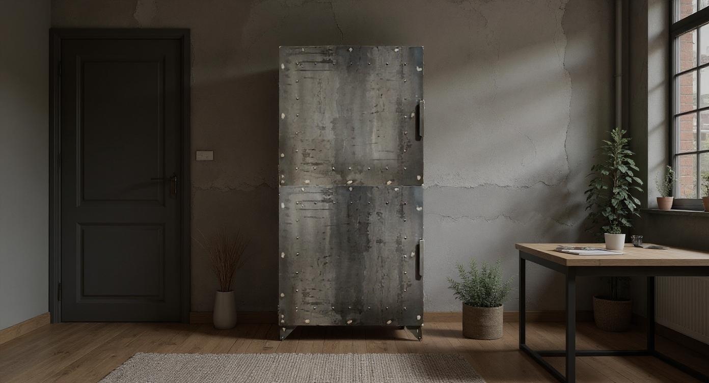 Robuster Industrieller Stahl-Schrank mit antiker Optik
