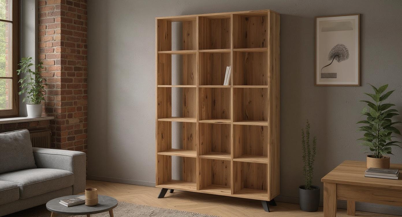 Robustes Eichenholzregal im Industriestil für Bücher und Akten