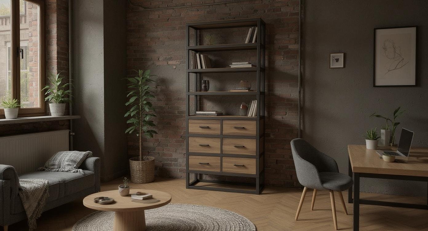 Robustes Loft-Regal aus Stahl und Holz