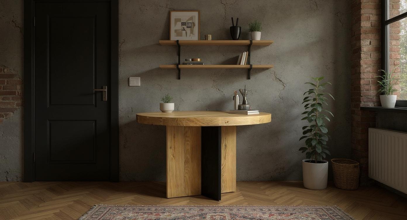 Runder Eichenholz-Tisch mit vielseitigen Designoptionen