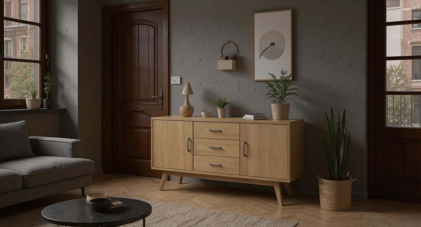 Runder Esstisch aus edlem Eichen- und Nussbaumholz mit stilvollem Design