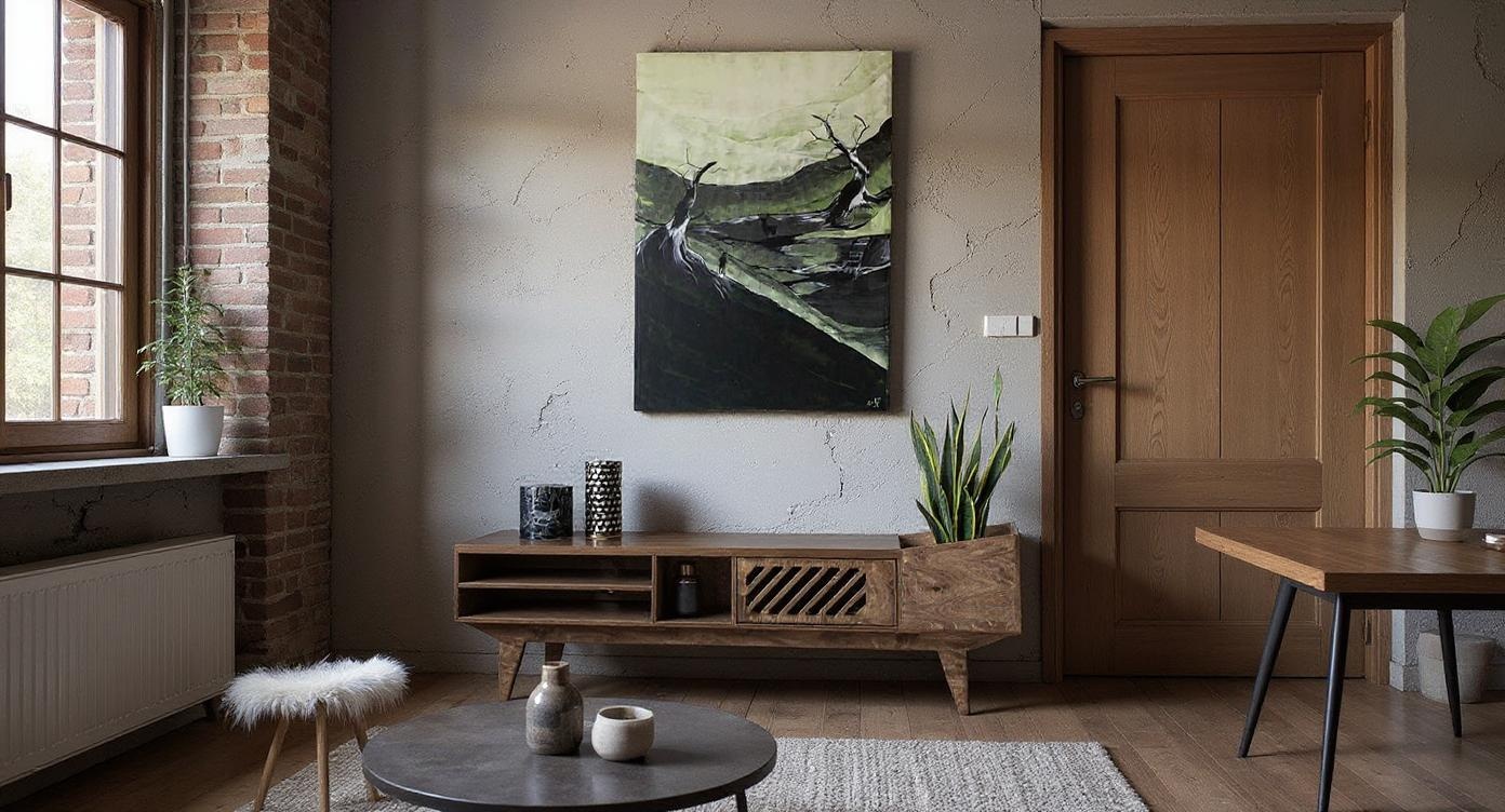 Skandinavischer TV-Schrank mit asymmetrischem Design für moderne Lofts